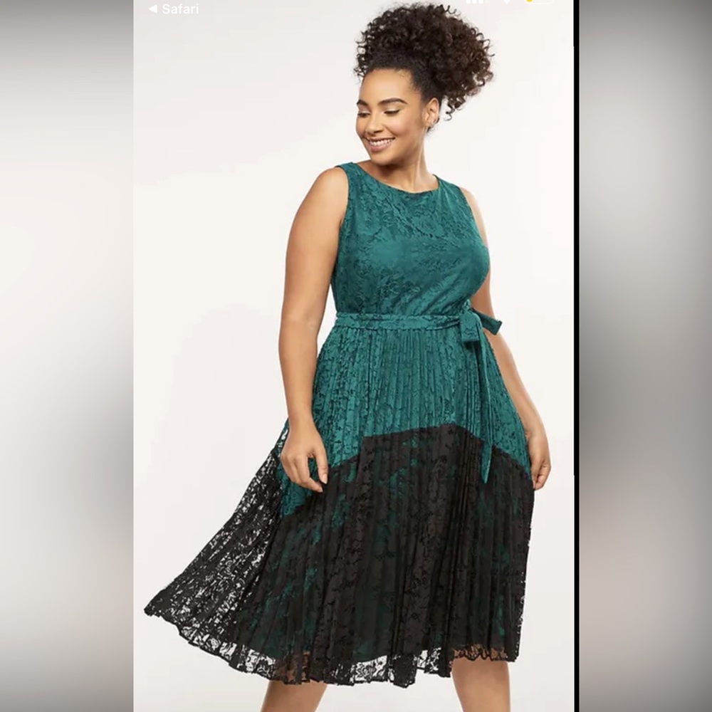 Lane Bryant Green & Black Lace Dress